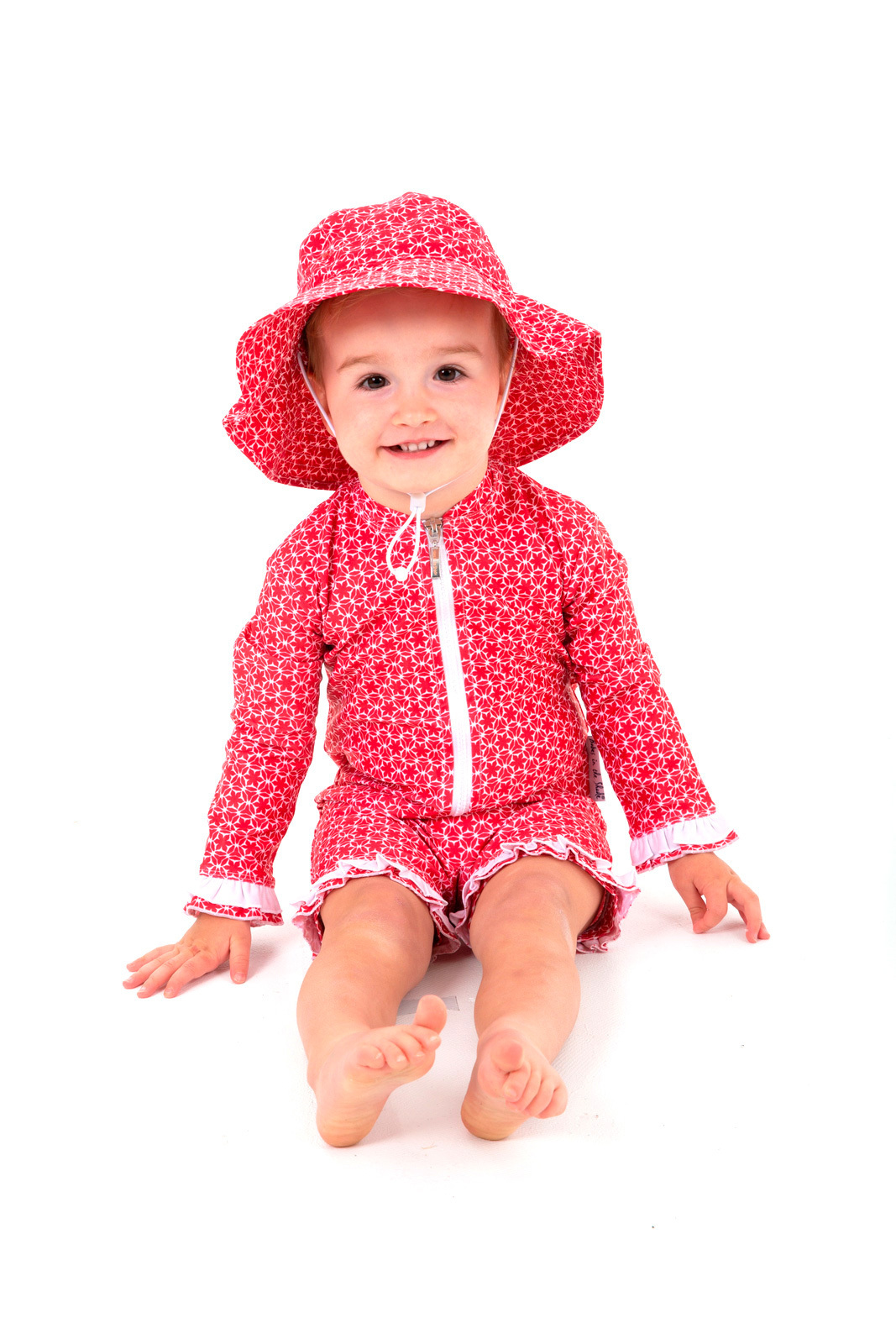 Pinwheel Red Girls UV Suit and Hat Bundle