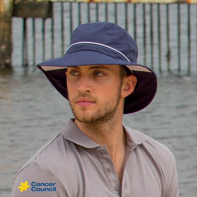 Mens Marvin Navy Bucket Hat (Cancer Council)