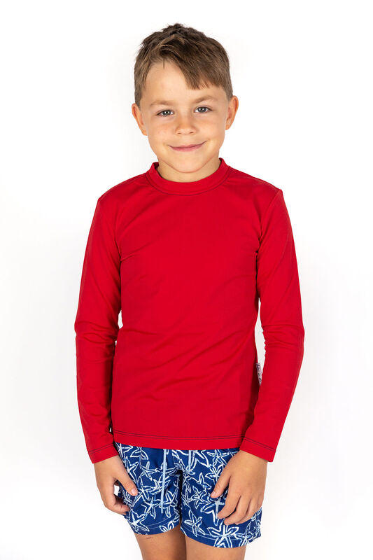 Long Sleeve Kids Plain Red Rashie 