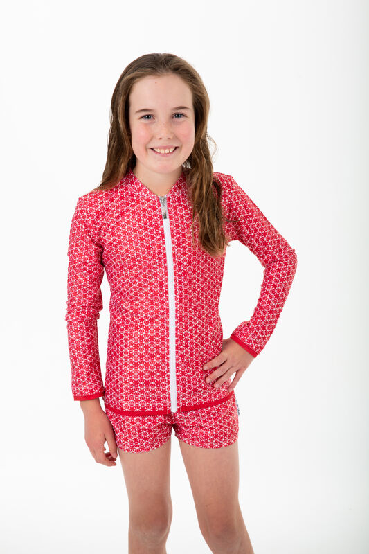 Girls Pinwheel Red Long Sleeve Rashie (SIZES 1,2,3,4,6,7)
