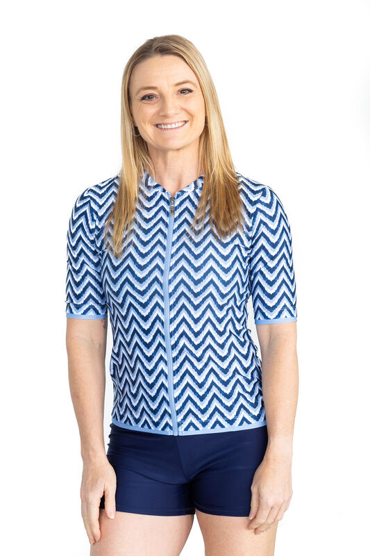 Ladies Short Sleeve Chevron Blue Rashie