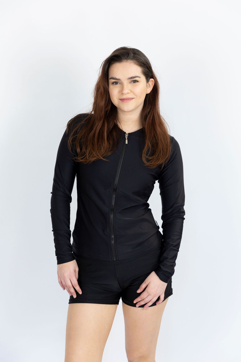 Ladies Long Sleeve Plain Black Rashie 