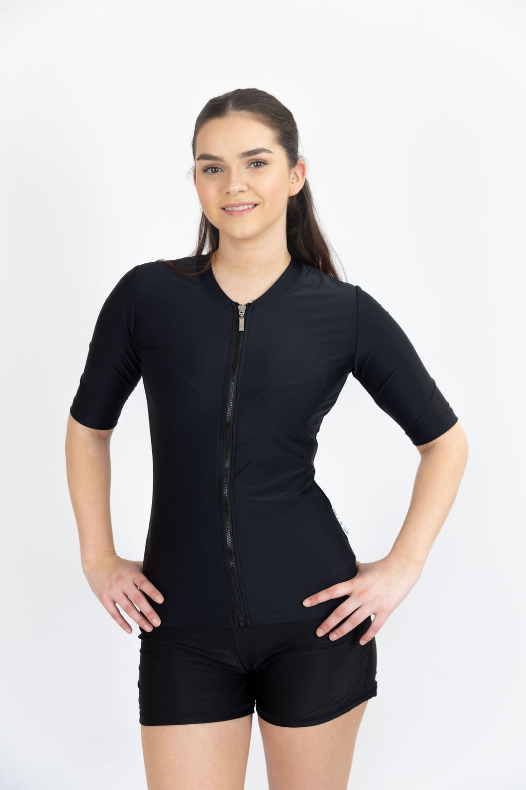 Ladies Short Sleeve Plain Black Rashie