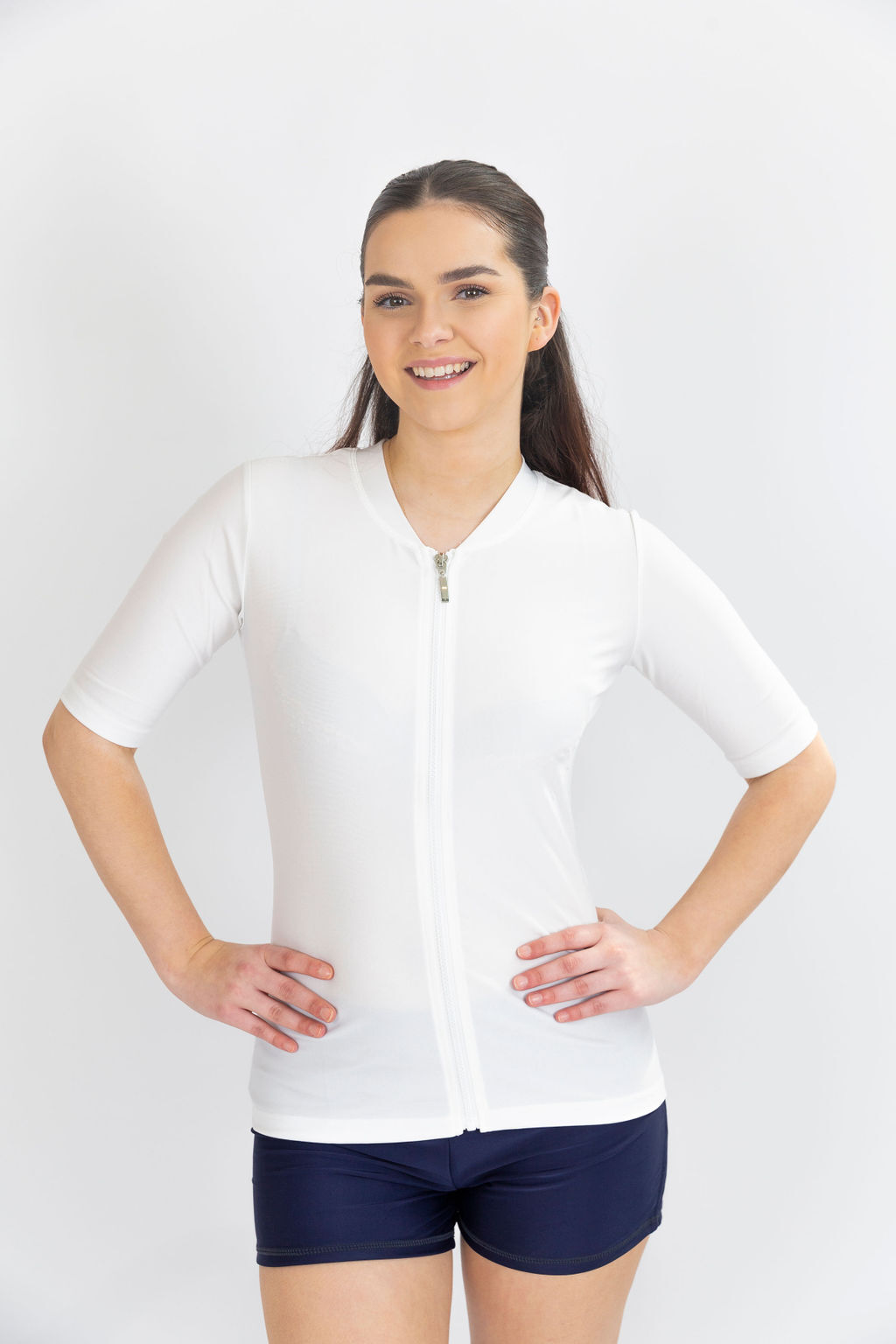 Ladies Short Sleeve Plain White Rashie 