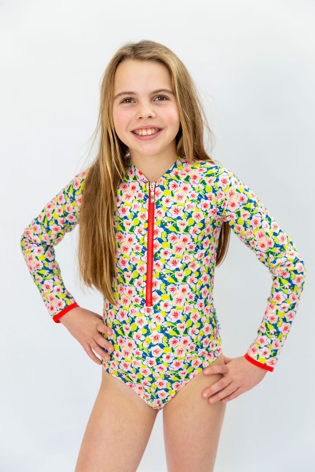 Hibiscus Long Sleeve Bathers | Girls Swimsuit | Free Shipping Over $75