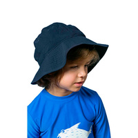 boy wearing the Navy Swim Hat 
    		