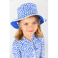 side view of girl wearing the Blue Daisy Swim Hat
    		