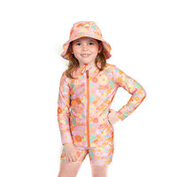 side view of a girl wearing Swim Hat CORAL
    		
