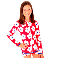 Girls Red Flower Long Sleeve Rashie (1,2,8,12,14)
    		