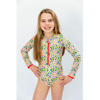 Girls Hibiscus Long Sleeve Bathers
    		