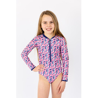 Girls Pom Pom Long Sleeve Bathers (SIZES 4,12)
    		