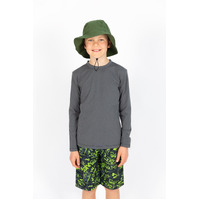 boy smiling and wearing the Khaki Swim Hat
    		