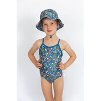 girl wearing Ditsy Blue Swim Hat and posing
    		