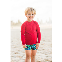 Long Sleeve Kids Plain Red Rashie 
    		