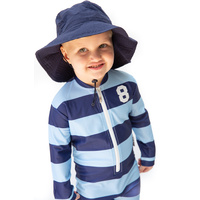boy smiling wearing the Navy Swim Hat 
    		