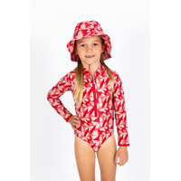 girl wearing girls butterfly long sleeve bathers bundle
    		