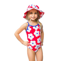 Girls Red Flower Bathers  (SIZES 3,4,5,6,14) 
    		