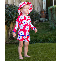 Girls Red Flower Long Sleeve Rashie (1,2,8,12,14)
    		