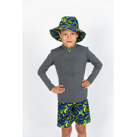 boy wearing Boys Abstract Boardies and Hat Bundle 