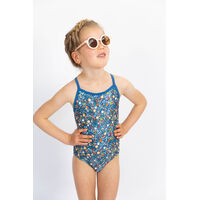 Ditsy Blue Bathers Girls Swimsuit with Shades 