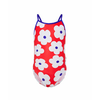 Girls Red Flower Bathers  (SIZES 3,4,5,6,14)  